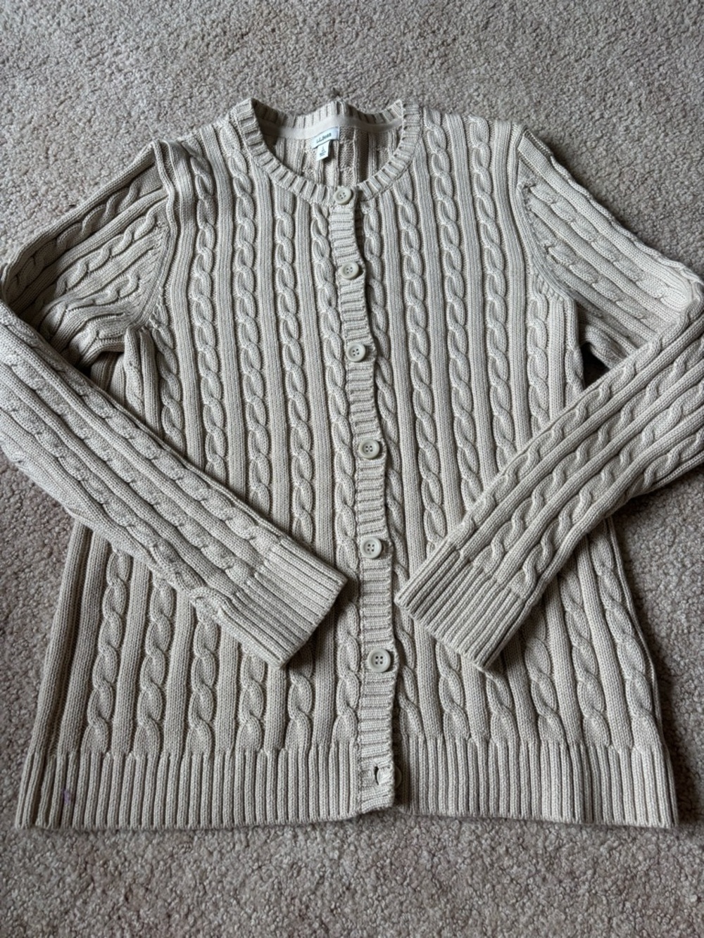 L.L. Bean Cream Cable-Knit Button Cardigan